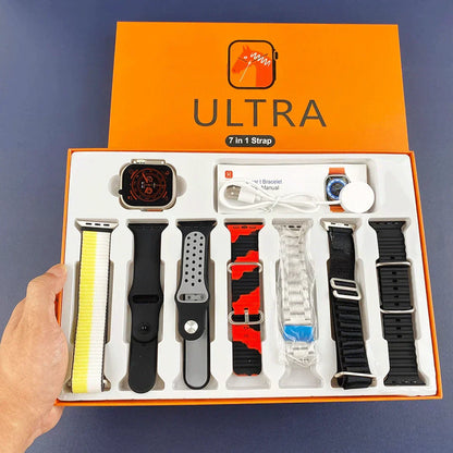 7 In 1 Ultra Smart Watch 2.1 Inch Full HD Screen Wireless Charging 7 Straps Waterproof