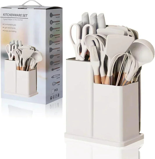 Get Parcel™ 19 PCs Silicon Cooking & Knife Set  and Cutting Board Hot Selling Item