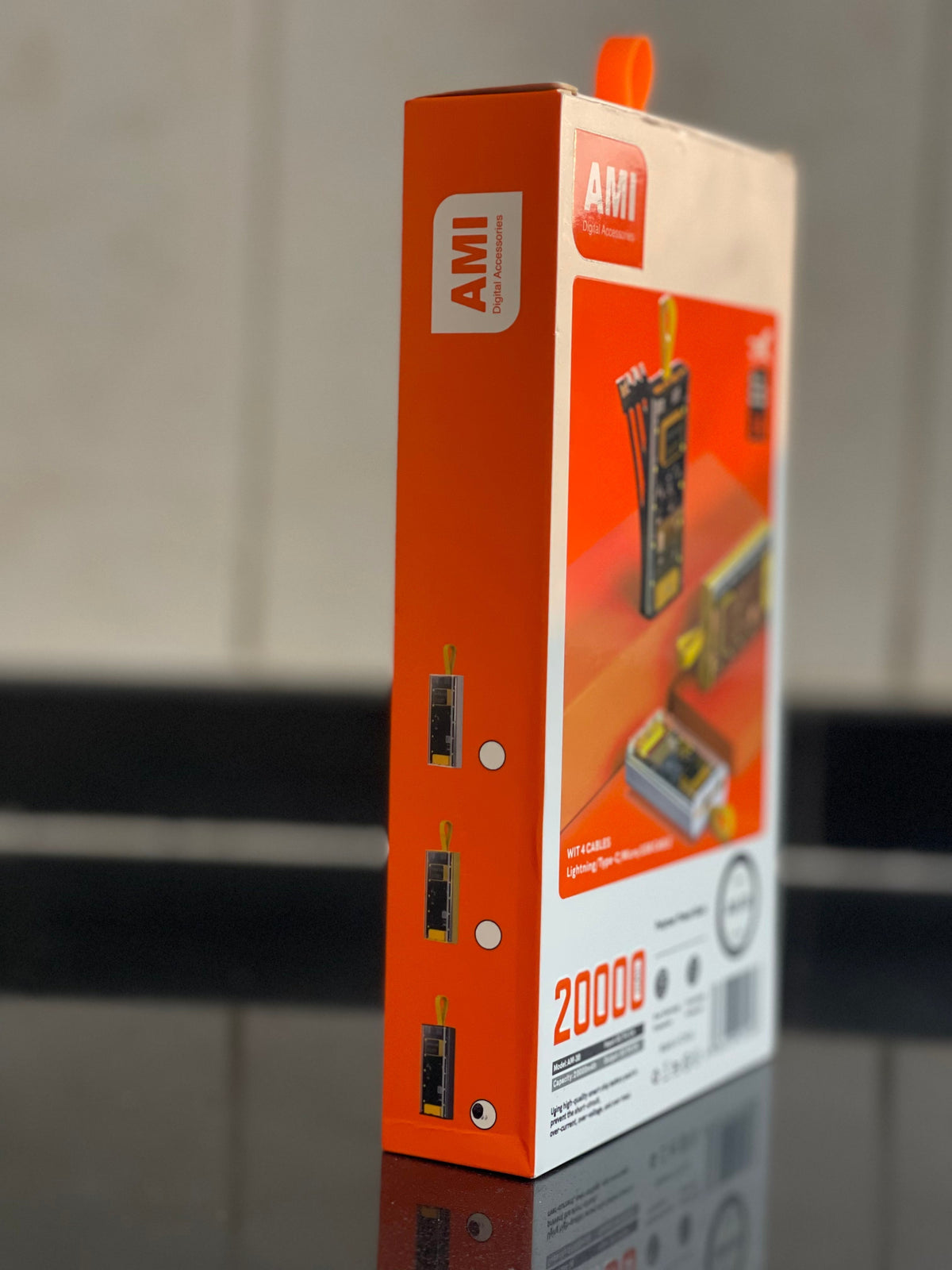 Hot Selling AMI Transparent 20000mAh Powerful Power Bank With 4 Cables Portable Power Bank