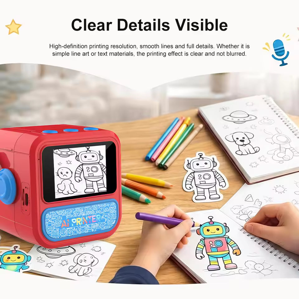 AI Instant Voice Function, Mini Portable Thermal Smart AI Printing