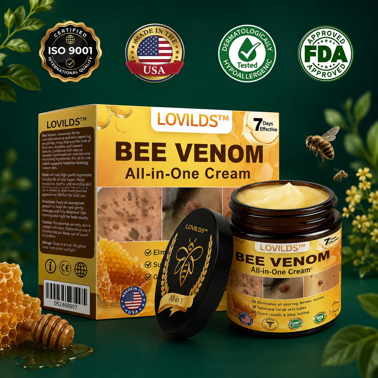 𝐋𝐎𝐕𝐈𝐋𝐃𝐒™ 𝐁𝐞𝐞 𝐕𝐞𝐧𝐨𝐦 𝐀𝐥𝐥-𝐢𝐧-𝐎𝐧𝐞 𝐂𝐫𝐞𝐚𝐦–🌸 Anti-aging,Hydrating, Skin Repair, Even Tone, Acne and Dark Spot Treatment, Wart and Mole Removal, Psoriasis Relief