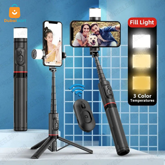 Selfie Stick Tripod with Fill Light Portable Wireless Bluetooth Telescopic for Huawei iPhone 13 14 Android Xiaomi