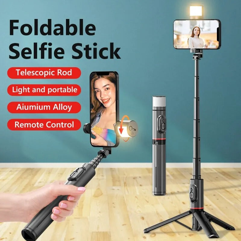 Selfie Stick Tripod with Fill Light Portable Wireless Bluetooth Telescopic for Huawei iPhone 13 14 Android Xiaomi