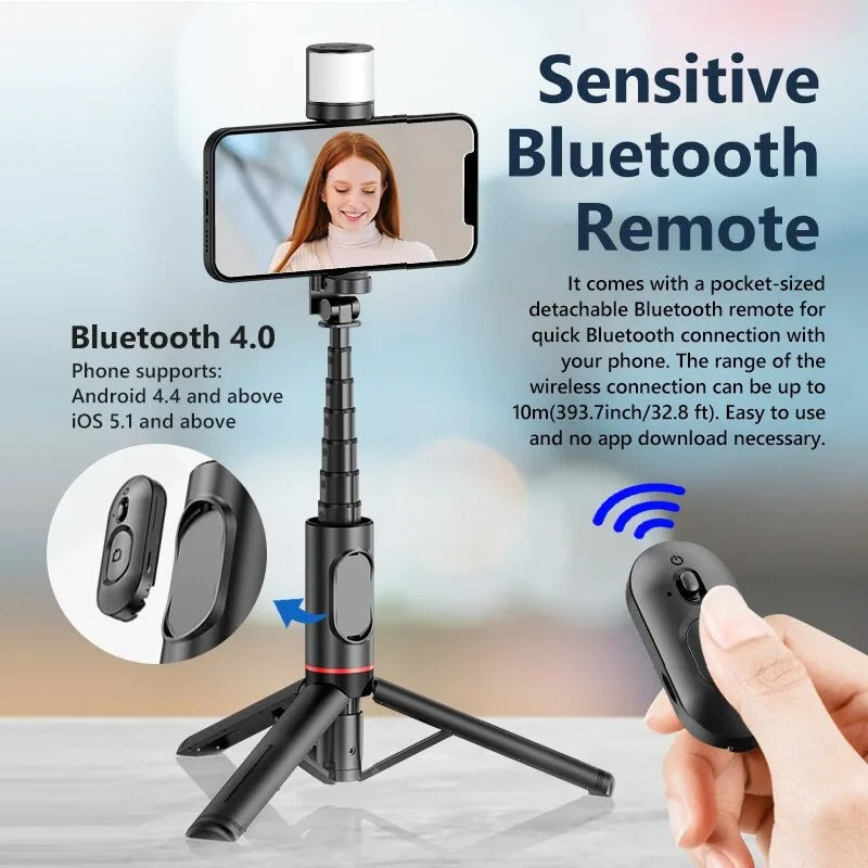 Selfie Stick Tripod with Fill Light Portable Wireless Bluetooth Telescopic for Huawei iPhone 13 14 Android Xiaomi