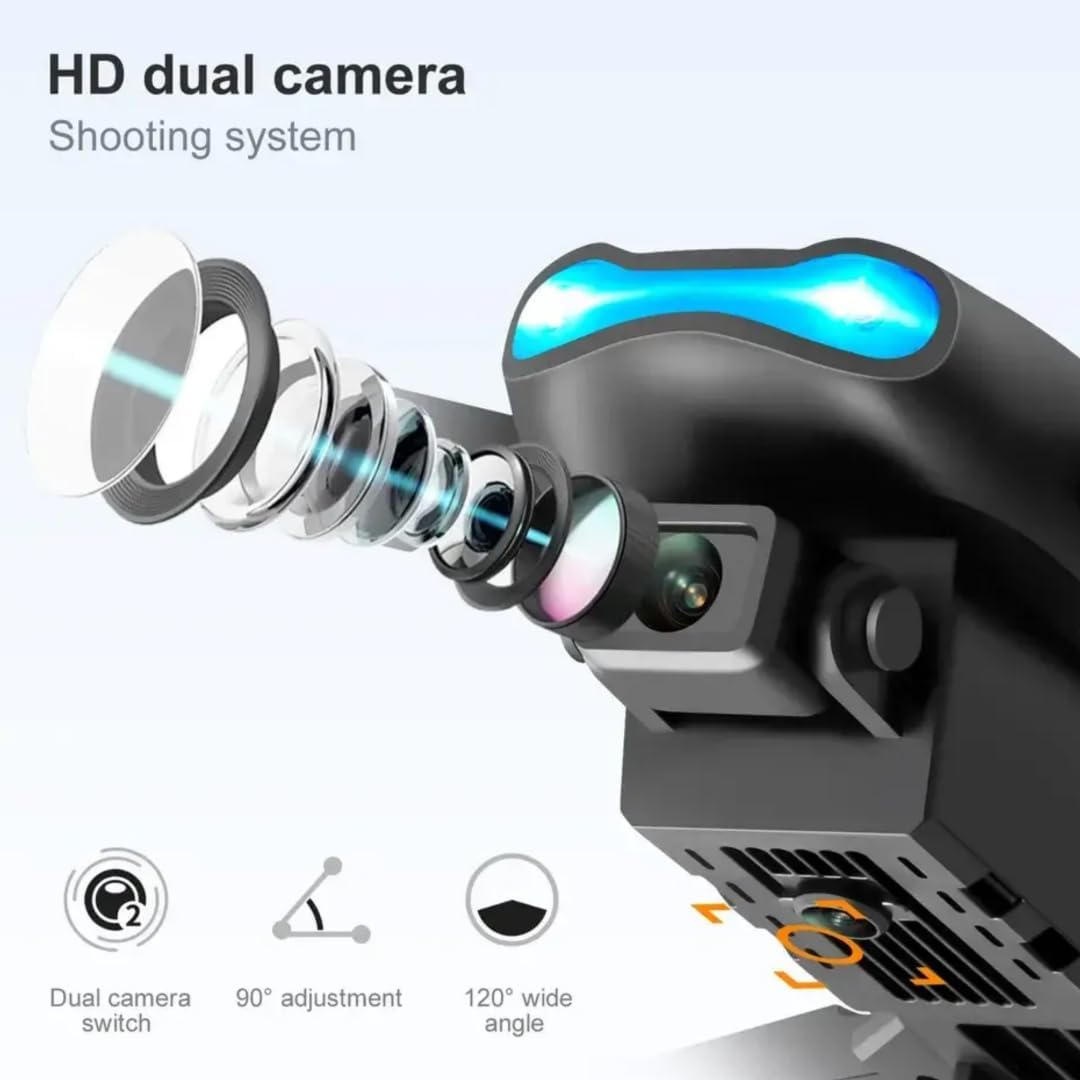 طائرة E99 Pro قابلة للطي بدون طيار مزودة بكاميرتين بدقة 4K HD للبالغين والمراهقين من عمر 14 عامًا فما فوق - بث فيديو مباشر بتقنية FPV، مقاومة للرياح، 3 أوضاع سرعة، تشغيل بمفتاح واحد، دوران 360 درجة، بطاريتان، حقيبة حمل