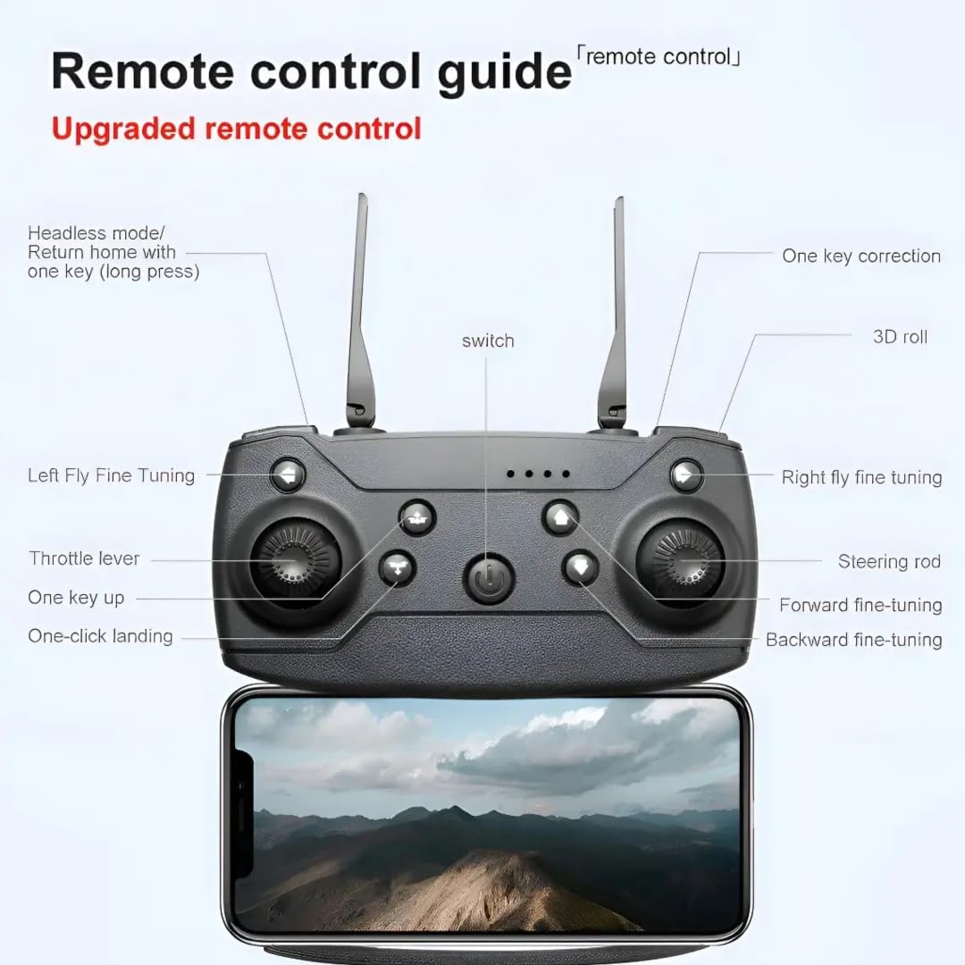 طائرة E99 Pro قابلة للطي بدون طيار مزودة بكاميرتين بدقة 4K HD للبالغين والمراهقين من عمر 14 عامًا فما فوق - بث فيديو مباشر بتقنية FPV، مقاومة للرياح، 3 أوضاع سرعة، تشغيل بمفتاح واحد، دوران 360 درجة، بطاريتان، حقيبة حمل