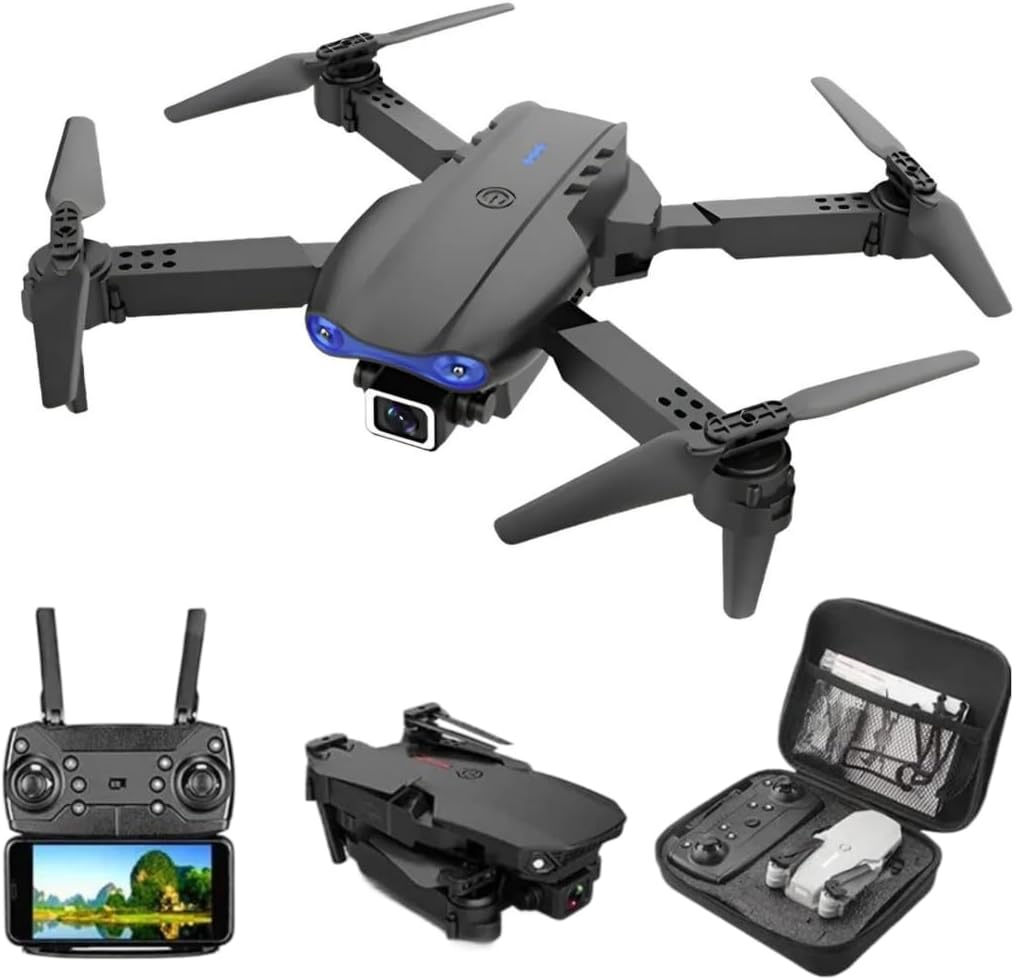 طائرة E99 Pro قابلة للطي بدون طيار مزودة بكاميرتين بدقة 4K HD للبالغين والمراهقين من عمر 14 عامًا فما فوق - بث فيديو مباشر بتقنية FPV، مقاومة للرياح، 3 أوضاع سرعة، تشغيل بمفتاح واحد، دوران 360 درجة، بطاريتان، حقيبة حمل